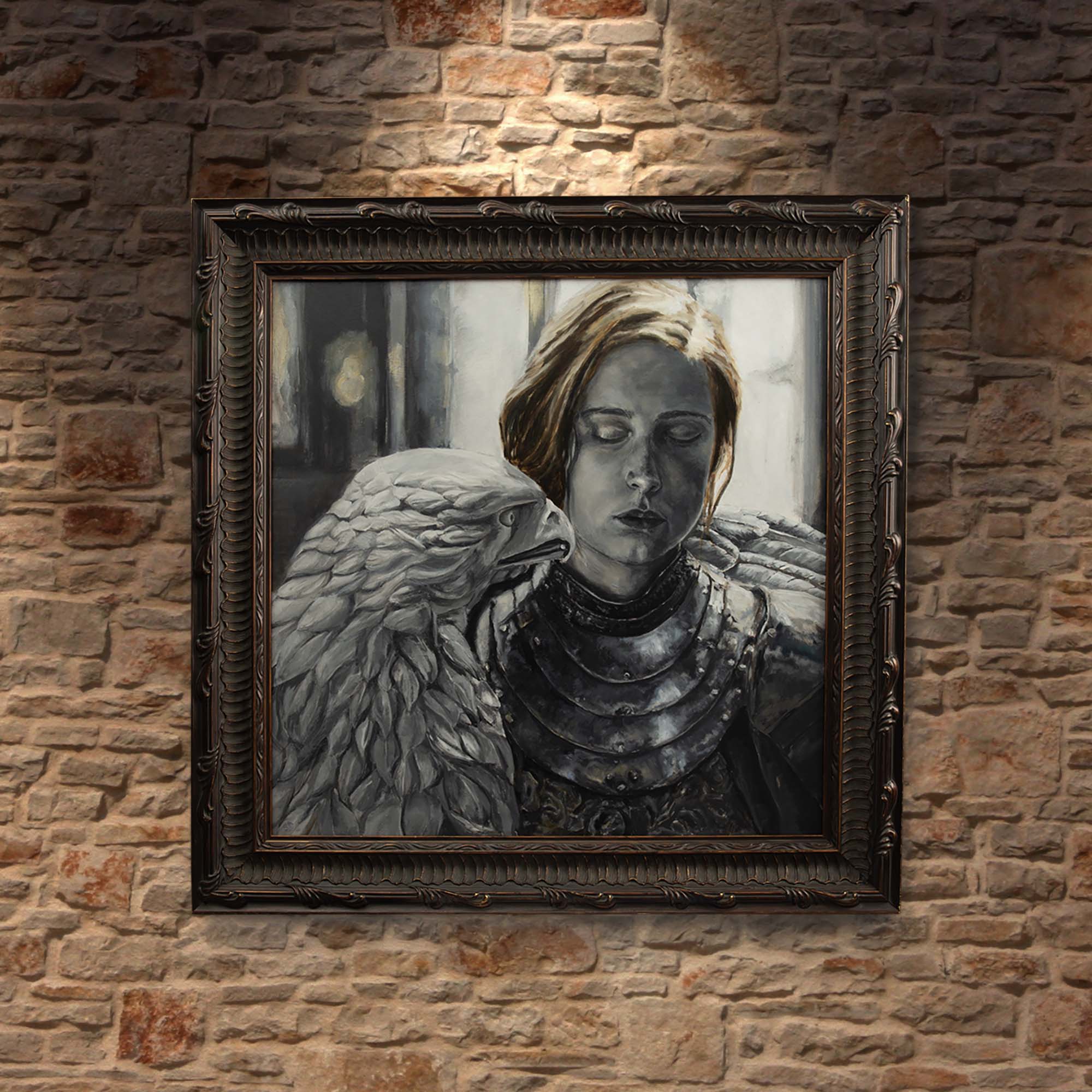 FEMALE KNIGHT AND EAGLE PAINTING